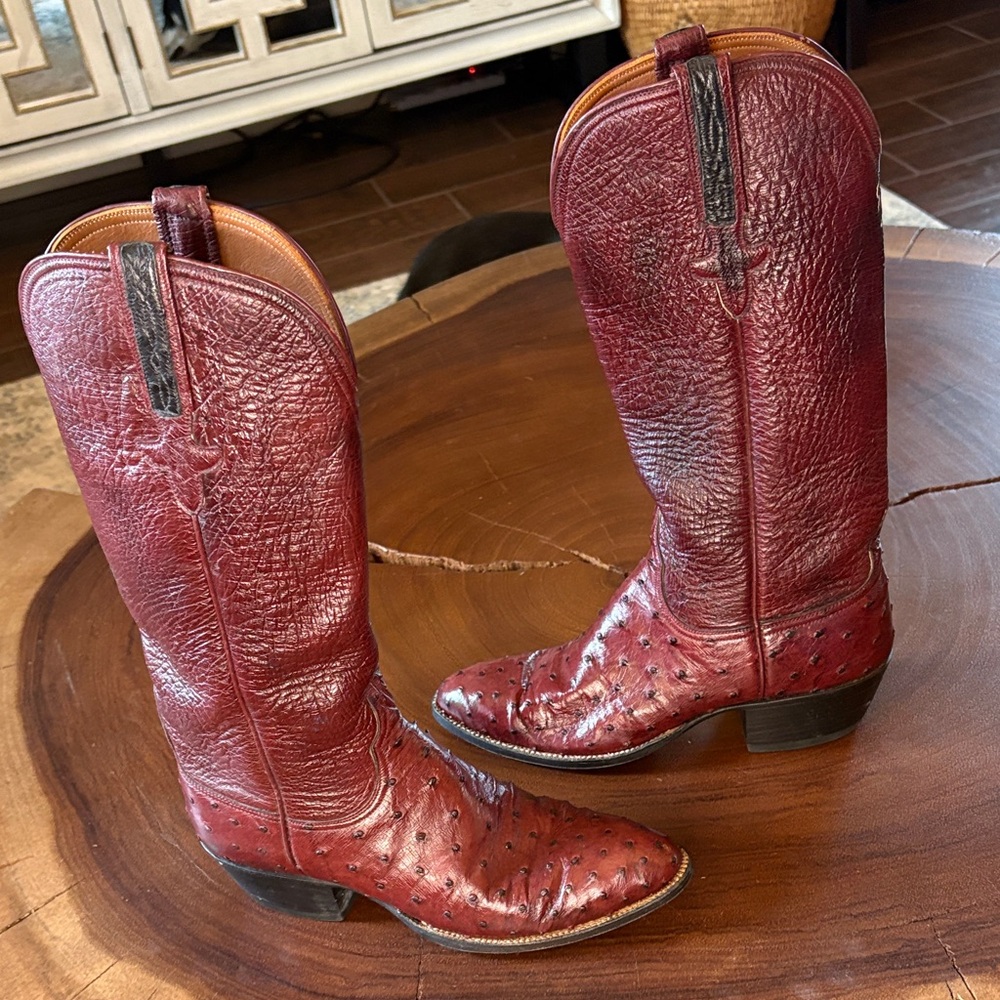 Lucchese Brown Ostrich Leather Heeled Boots - Picture 6 of 16